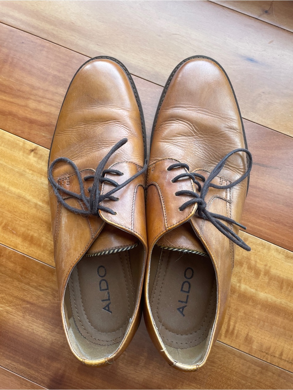ALDO Brown Leather Derby Shoes with Dark Brown Laces